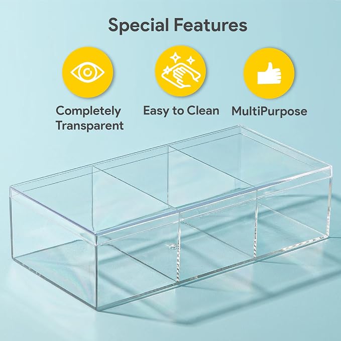 Rectangle Acrylic Box - Shelf Organizer Bins - Clear Storage Containers - Candy Party Favors | Bathroom Storage | Makeup Cosmetic Organization | 7.5"x3.75"x2" (4 pack)