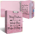 3 Ring Binder 2 Inch Round Ring Binder with 6 Tab Dividers，Cute Clipboard with Storage(Stay Positive)