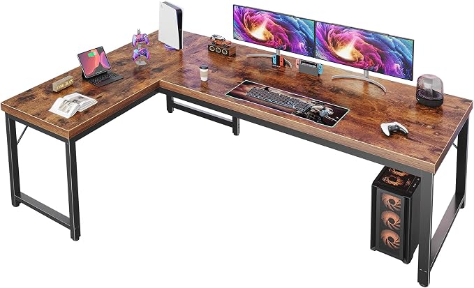Huuger 63 Inch L Shaped Desk with 0.95 Inch Thicker Desktop | Reversible Computer Desk, Larger Corner Office Gaming Desk, Robust Metal Frame, for Home Office, Study, Rustic Brown