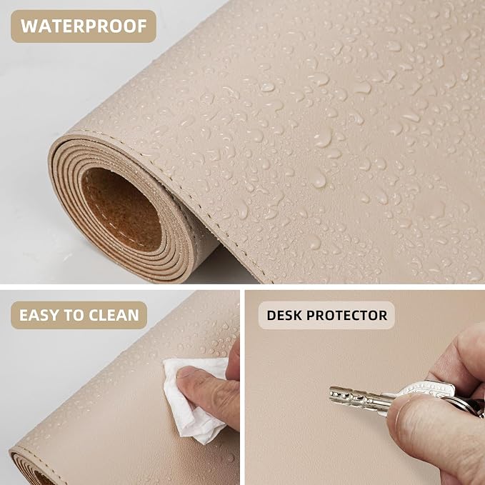 AFIING Cork Desk Mat 47" x 23.6", Dual-Sided Natural Cork & PU Leather Desk Pad, Non-Slip Waterproof Large Mouse Pad for Office, Home & Gaming, Beige