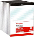 STAPLES Legal Pads, 8.5” x 11”, Wide Ruled, Perforated, 50 Sheets/Pad, 12‑Pack