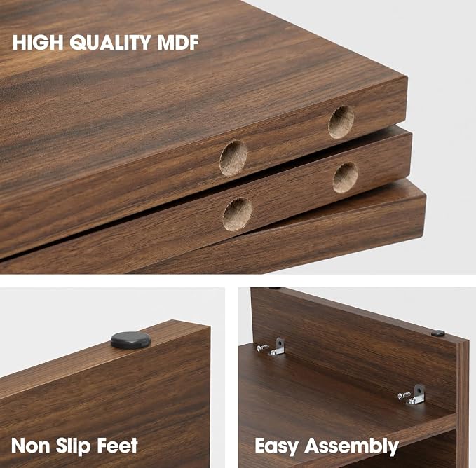 FITUEYES Wooden Monitor Stand Riser, 2-Tier Desk Storage Shelf, Brown | 21.3-Inch Desktop Organizer Fits Laptop, Computer Screen and Office Supplies