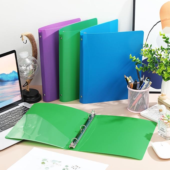 CHENGU 12 Pack Plastic 3 Ring Binders 0.79 Inch with Pocket | Flexible Soft Binder, Assorted Colors, Holds 200 Sheets, Round Ring, School Office Meeting Supplies