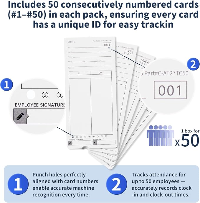 100 AT-2700 Time Cards Compatible with Allied Time USA AT-2700 Time Clock