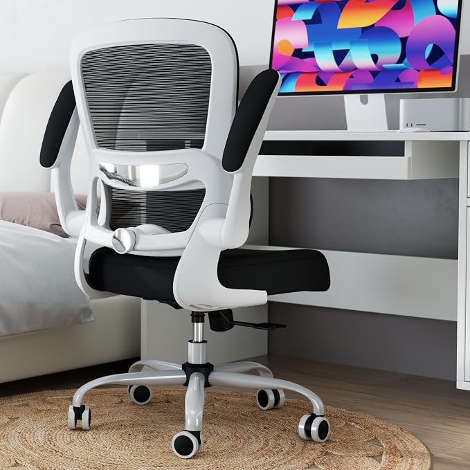 TRALT Office Chair - Ergonomic Desk Chair with Adjustable Lumbar Support, Mesh Computer Chair, Executive Chair for Home Office Comfortable Lumbar Support (1, White+Black)