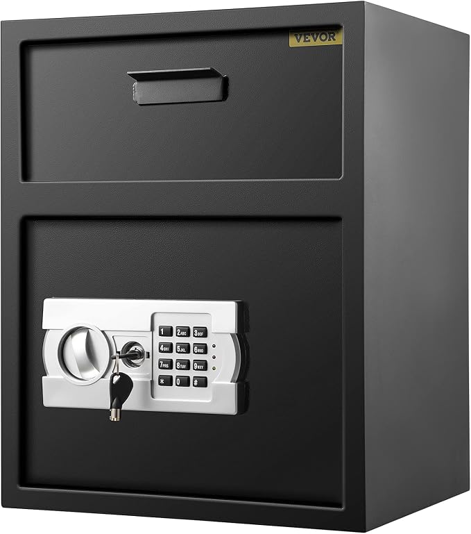 VEVOR Digital Depository Safe 1.7 Cubic Feet with Deposit Slot Black | for Home Hotel Restaurant Office Electronic Code Lock with Two Emergency Keys Pry-Proof Locking Bolts Two independent Spaces