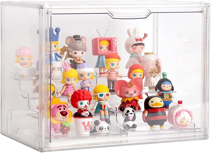 BOHOIDEE Clear Acrylic Display Case with Two Display Shelves for Figures, Dustproof Storage Organizer Box with Magnetic Door, Acrylic Collectibiles Showcase