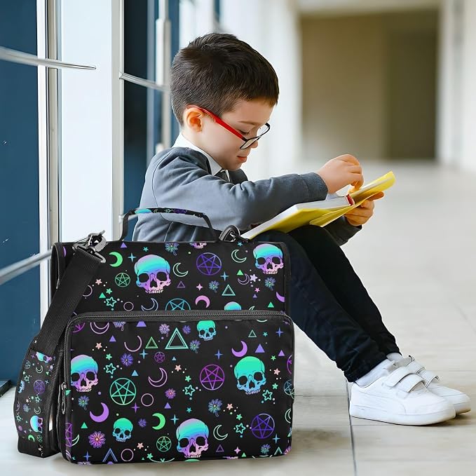 Magic Skull Binder Bag 3 Ring Zipper with Handle Shoulder Strap | for School Work Office Organizer Storage Case
