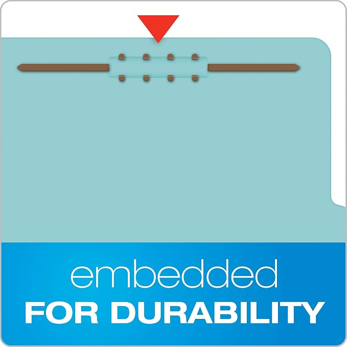 Pendaflex Recycled Classification File Folders, 1 Divider, 2" Embedded Fasteners, 2/5 Tab Cut, Legal Size, Light Blue, Box of 10 (28777R)