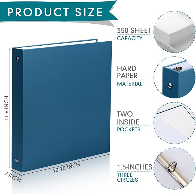 Ctosree 10 Pack Colored 3 Ring Binder with 2 Pockets Hardcover Loose Leaf Binder for Women Men Teacher Student School Office Home Supplies, Fits 11 x 8.5 Size Paper, 10 Colors(1.5",Business Color)