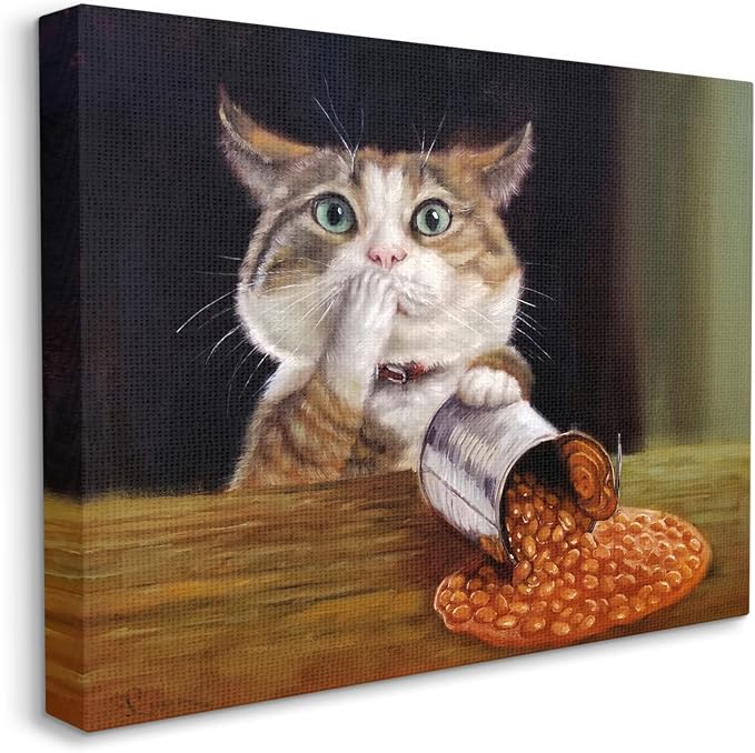 Humorous Cat Kitchen Still Life, 36 x 48 Inch Canvas Wall Art | Stupell Industries · By Lucia Heffernan · Ready to hang · Playful kitchen decor for home · Made in USA