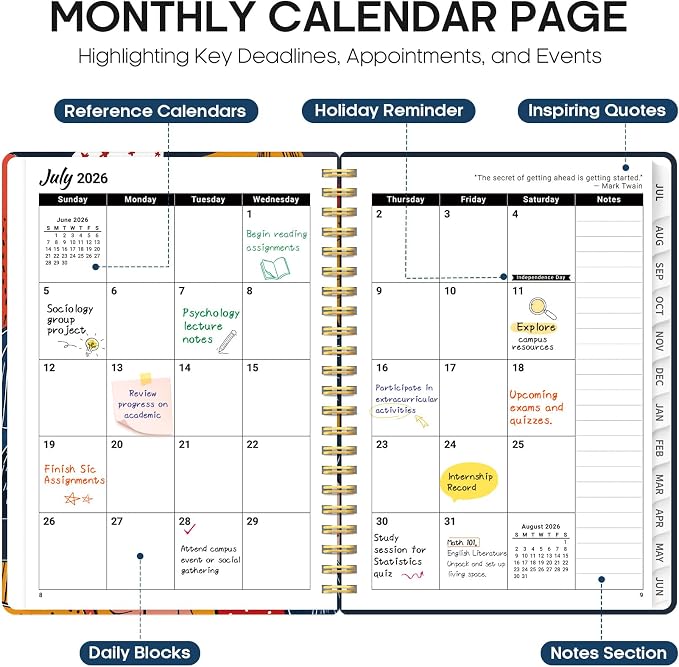 Academic Planner 2026-2027, Jul 2026-Jun 2027 Monthly & Weekly Planner