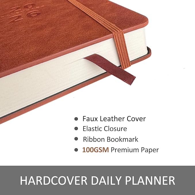 Benkaim Academic Daily Planner 2026-2027 One Page A Day (8.5"x5.8"), Calendar Book with Hourly Schedule, Appointment Book July 2026 to June 2027 Hard Cover (Brown)