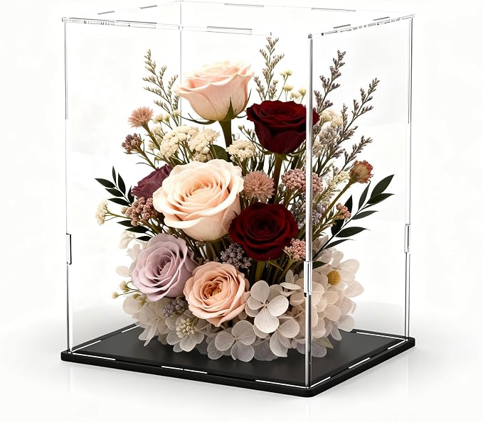 Acrylic Display Case, Clear Collectible Display Box with Matte Black Base, Dustproof Acrylic Showcase, Easy Self Assembly Storage Cases for Art Figurine, Trophy and Action Figures, 11 x 11 x 14 inch