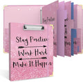 3 Ring Binder 1 Inch Round Ring Binder with 6 Tab Dividers，2 Interior Pockets，Cute Binder Clipboard with Storage, for School Office, Portfolio(Stay Positive)
