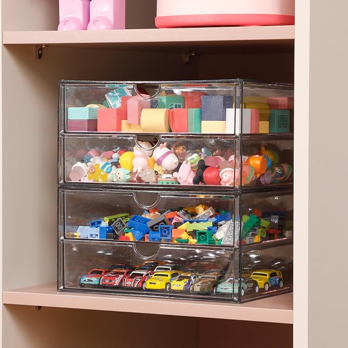 Clear Desk Drawer Organizer, 6 Drawers, Plastic | Stackable Desk Organizers and Accessories, For Pencils, Books, Art Crafts, Makeup, For Home Office, Bathroom, Kitchen