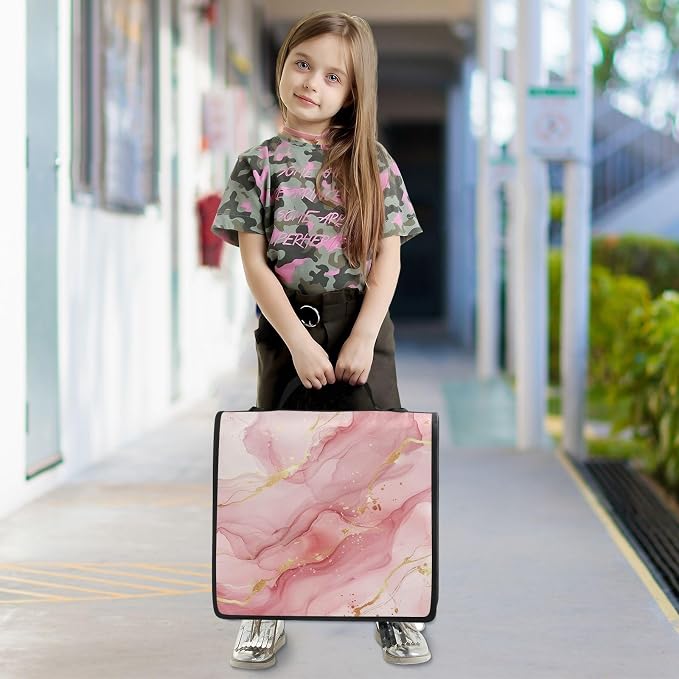 Pink Gold Watercolor Marble Zipper Binder with Shoulder Strap Trapper Keeper 3 Ring Binder Organizer Large Capacity Multiple Compartments for School Office