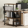 Furinno Turn-N-Tube 4-Tier Wide Toolless Multipurpose Printer Stand Display Storage Shelf with Wheels, Columbia Walnut/Black | Wide Printer Table with with Storage Shelf and Casters, Open Frame Standing Shelf, for CPU, Office Supplies, Home Office