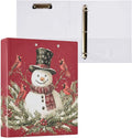 Christmas Snowman Xmas Birds Red 3 Ring Binder 1.5" Decorative D-Ring Binder with Clipboard&3 Clear Pockets, Holds 200 Sheets A4 Size Paper Waterproof Binders for School Home Office