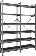 Huuger 6 Tier Bookshelf, Display Bookshelf with 12 Open Shelves and Raised Baffle, 47.2 Inch Straight Wide Bookcase with Metal Frame and Wooden Board, Adjustable Feet, Black, 1BC010B