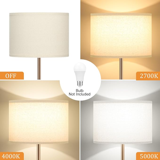 60'' Modern Floor Lamp with Shade, Tall Lamps for Living Room, Bedroom, Office, Dining Room, Beige Shade with Brown Pole(Without Bulb)