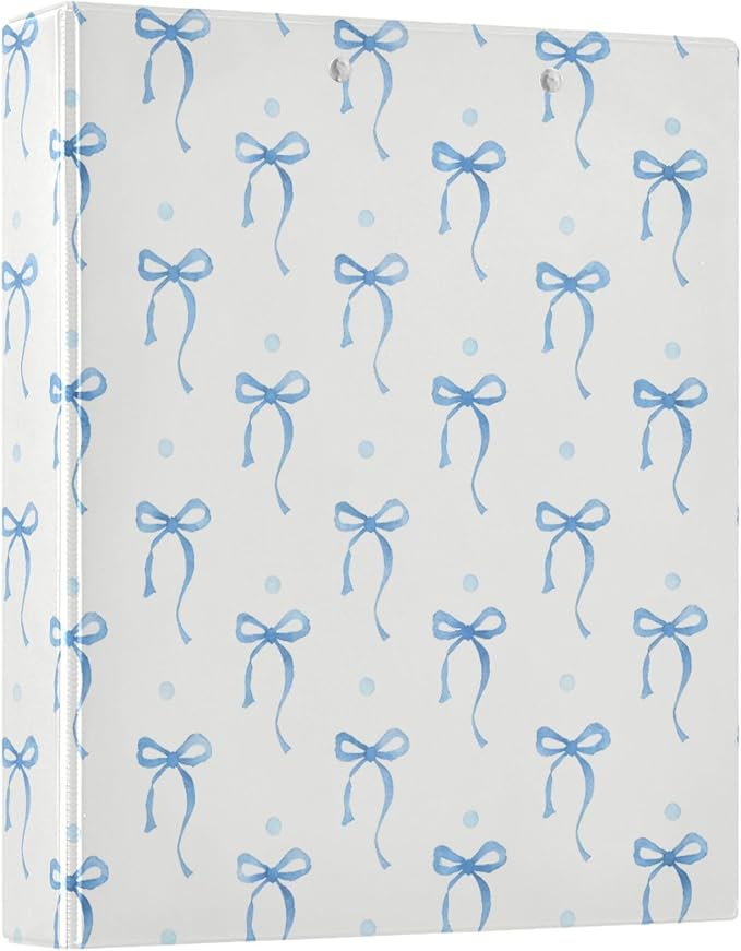 Blue Bow Round Ring Binders 1.5 Inch Ribbon Bow Knot 3 Ring Clipboard Binder for Office School Work Supplies File Folder 200 Sheet Capacity