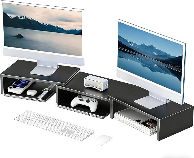 Desk Organizers and Accessories, Dual Monitor Stand Riser, Monitor Desk Shelf for Desktop Organization (Black)