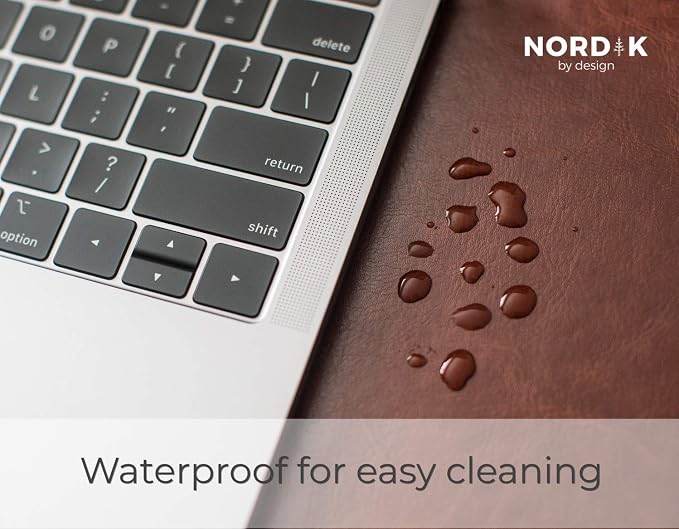 Nordik Leather Desk Mat - Whiskey Brown - Large Leather Desk Pad (35x17 in) | Premium Vegan Leather Desk Pad with Cable Organizer, Giftable, Extended Waterproof Mouse Mat, Non-Slip Desk Pad Protector