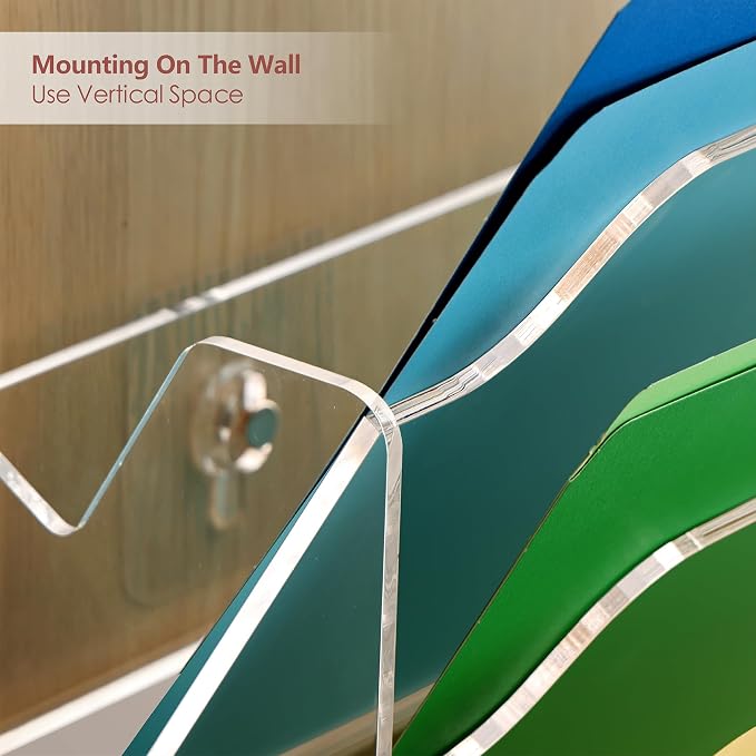 DINGHUO 3 Pockets Acrylic Hanging Wall File Organizer for Office | Wall Mounted Magazine File Holder for Mail Paper Document Organization, No Assembly Required, Hooks Screws Included - 1 Pack