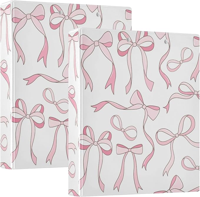 Pink Ribbon Bows Love 1.5 Inch Binders 3 Ring for Letter Size Holds 200 Sheets Notebook Binder with Clipboard for Women or Men