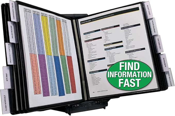 Ultimate Office AdjustaView Expandable Desk Reference Display Organizer 10B | 5 Adjustable Viewing Angles, Dual Weighted Base, 10 Letter Size EZ-Load Black Pockets, ADD-ON to Expand Capacity at Anytime