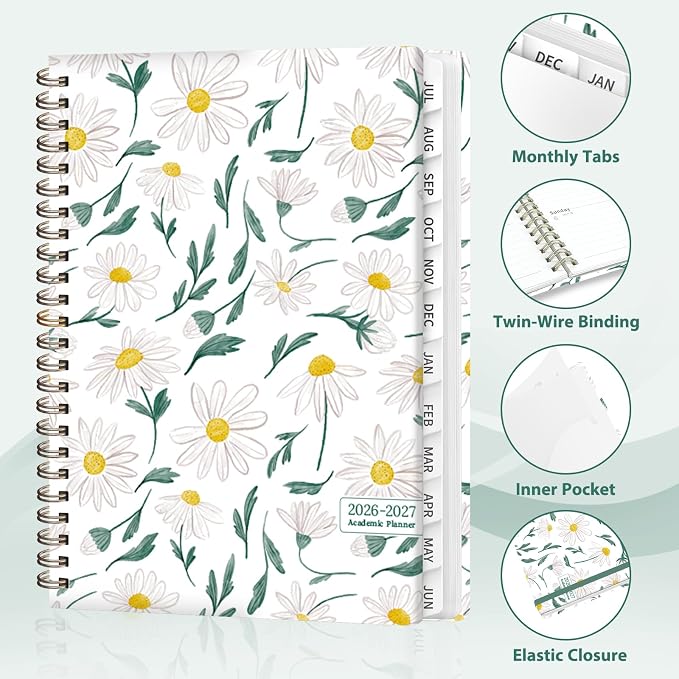 Planner 2026-2027, Weekly and Monthly Academic Year Calendar Planner, July 2026 - June 2027, Daily Agenda Book for Office School Supplies, A5(6.3'' x 8.5'')