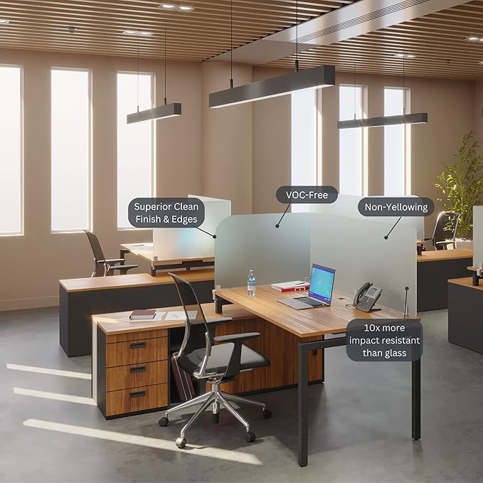 Desk Divider for Students and Desk Privacy Panel. Office Partitions and Ideal Cubicle Light Shield. Frosted Acrylic Clamp-on Desk Partition - 29” W x 18”H Divider