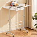 COMHOMA Portable Standing Desk Adjustable Height 30.7"-46.4", Standing Desk with Drawers, Mobile Rolling Computer Desk for Home Office Work and Walking Pad Treadmill, Carbon Fiber White