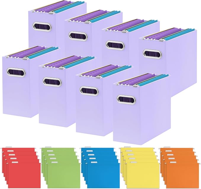 Oterri 8 Pack Purple File Organizer, Small Storage Box and 25 Pack Hanging File Folders