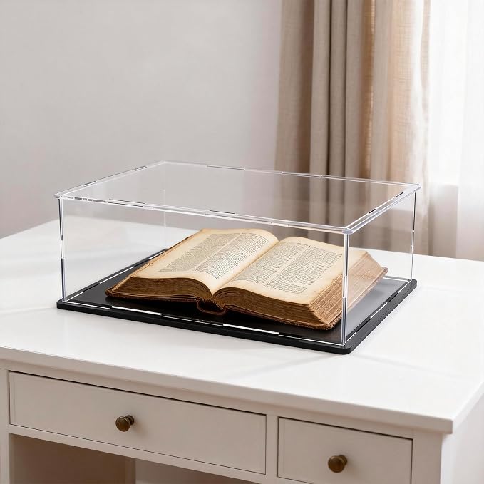 Acrylic Display Case, Clear Acrylic Display Box with Matte Base, Dustproof Collectible Showcase for Books, Stamps, Medals, Maps, Albums and Jewelries, 14.5 x 11 x 4 inch