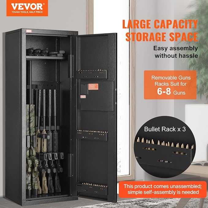 VEVOR Rifle Safe with Digital Keypad up to 8 Gun, Tall Gun Storage Cabinet with Removable Shelf, Quick Access for Home Shotguns and Rifles (Assembly Required)