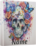 Custom 3 Ring Binder Skull Flowers Butterflies 1.5" Round Ring Binders Personalized Name View Binder with 200 Sheet for Women Men Office Kids School Supplies, 1 Pack