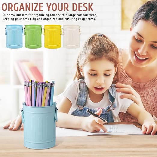 NUOBESTY Metal Pen Cup 4-Pack Desk Pen Holder Organizer for Office Supplies Desktop Storage Bucket with Double Ears Makeup Brush Holder 4.52 X 3.54 X 3.54 in