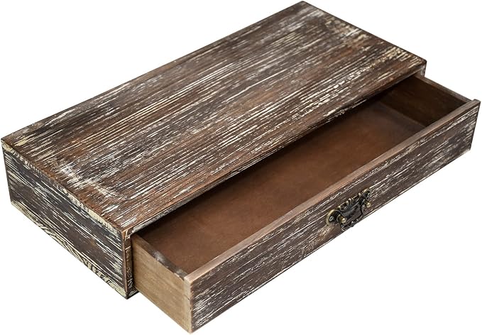 Office Desk Organizer with Drawers Dark Brown Vintage Wood Desktop Storage Box Workspace School Supplies Farmhouse Kitchen Countertop Organizer Makeup Storage Box for Home Toiletries Supplies Vanity