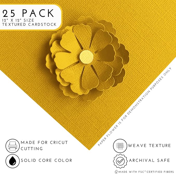 Golden Amber—12x12 Textured Cardstock | 80lb Textured Yellow Scrapbook Paper | Premium Cardstock for Cricut Cutting | 25 Sheets
