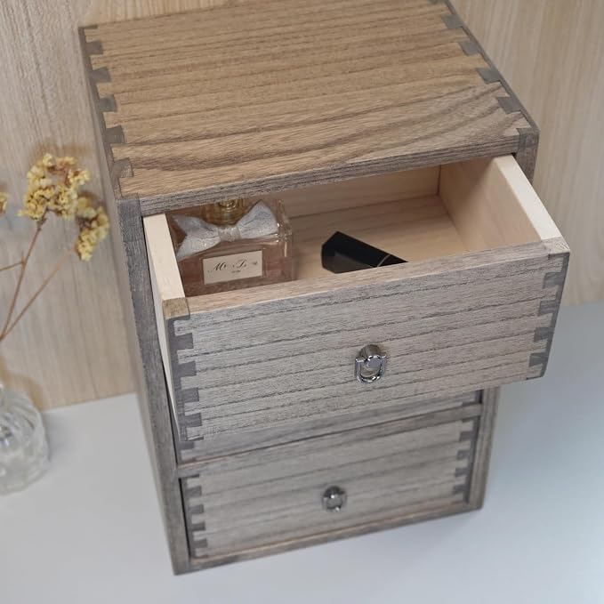DDYURI Wood Tabletop Storage Cabinet Organization Box Caddy with 3 Drawers for Office Supplies Desktop Dresser Organizer Dark Brown