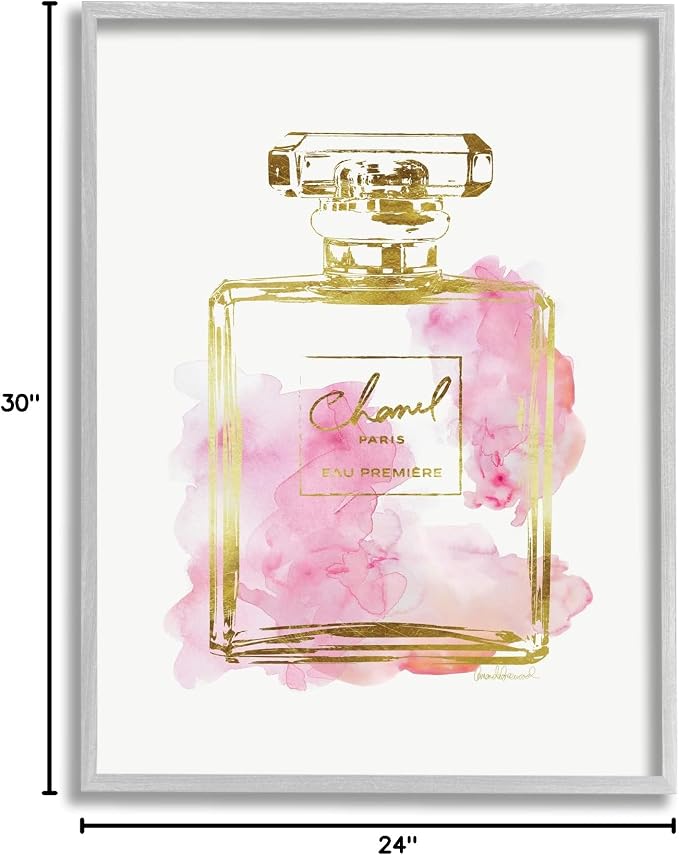 Stupell Industries 'Glam Perfume Bottle Gold Pink', Framed Giclee Art, Gray, 24 x 30 Inches, Easy to Hang and Sturdy, Made in USA, by Amanda Greenwood | Stupell Industries | Gray, 24 x 30 Inches, Easy to Hang and Sturdy, Made in USA, by Amanda Greenwood