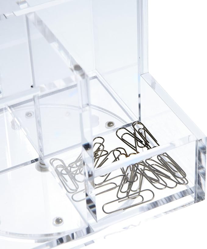 Gartner Studios Rotating Acrylic Pen & Pencil Holder for Desk, Clear | Spins to keep pens, brushes & supplies within reach. Clear acrylic carousel with two extra compartments for clips & pins.