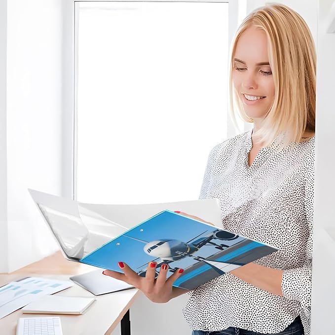 3 Ring Binder White Airplane Aircraft 1.5" Round Ring Binders View Binder with 200 Sheet for Kids School Supplies Women Men Office, 1 Pack