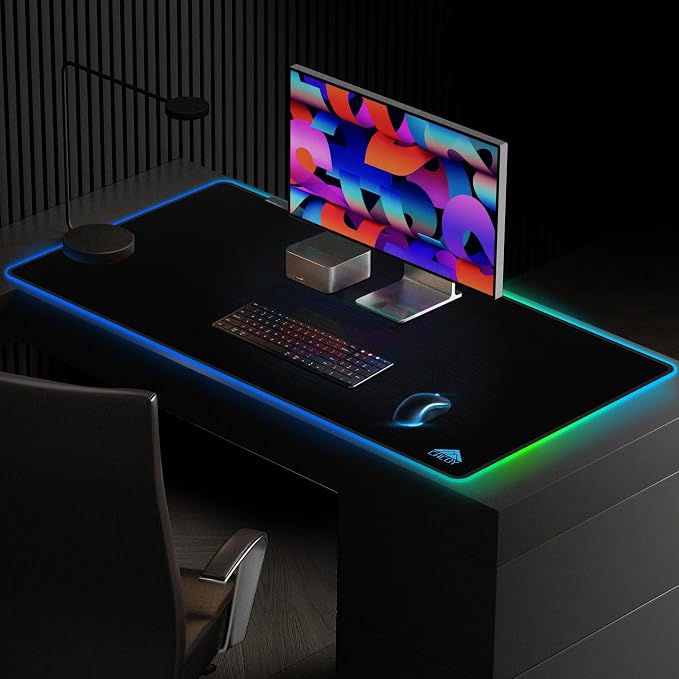 Cacoy 43"x24" RGB Large Gaming Mouse Pad, LED Extended Desk Mousepad, Black | XXL RGB Keyboard Mouse Mat with 9 Light Modes Optimized Special-Textured Surface & Non-Slip Rubber Base for Speed and Control
