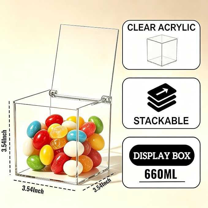 KissYou Acrylic Boxes with Hinged Lid Clear Lucite Boxes Acrylic Display Box for Gifts Treats Candies & Accessories, Plastic Storage Boxes