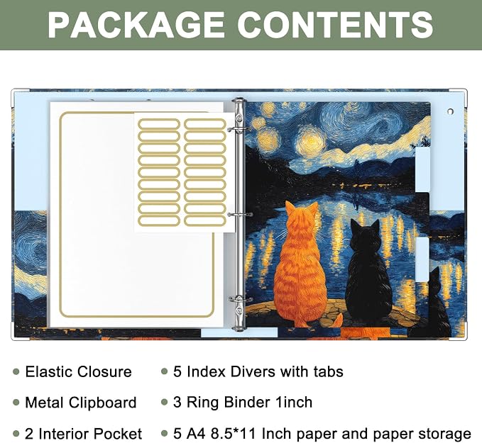 Rouidr 3 Ring Binder with clipboard, 1 inch 8.5 x 11 in Letter Size View Binders Organizer with Dividers Tabs & Clear Sleeves, School Supplies, Office Supplies