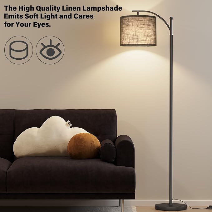 SUNMORY Arc Floor Lamp, Modern Floor Lamp with 3 Color Temperatures Bulb | 12W Metal Standing Lamps with Adjustable Hanging Lampshade, Tall Floor Lamps for Living Room, Bedroom, Office