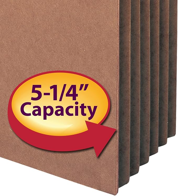 Smead 100% Recycled File Pocket, Straight-Cut Tab, 5-1/4" Expansion, Legal Size, Redrope, 10 per Box (74206)